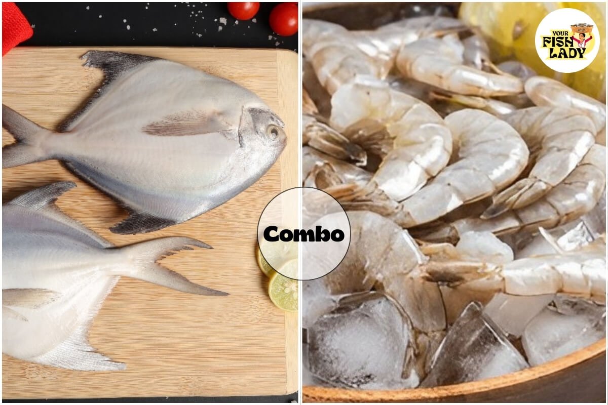 Images of Pomfret Fish and Venami Prawns